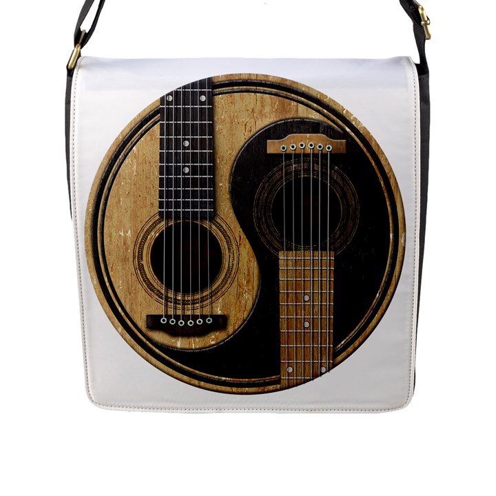 Old And Worn Acoustic Guitars Yin Yang Flap Messenger Bag (L) 