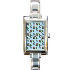 Blue Birds Parrot Pattern Rectangle Italian Charm Watch by paulaoliveiradesign