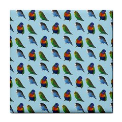 Blue Birds Parrot Pattern Tile Coasters by paulaoliveiradesign