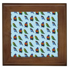 Blue Birds Parrot Pattern Framed Tiles by paulaoliveiradesign