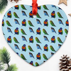 Blue Birds Parrot Pattern Heart Ornament (two Sides) by paulaoliveiradesign