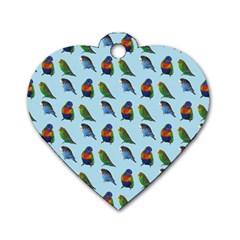 Blue Birds Parrot Pattern Dog Tag Heart (two Sides) by paulaoliveiradesign