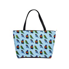 Blue Birds Parrot Pattern Shoulder Handbags by paulaoliveiradesign