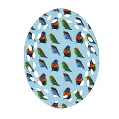 Blue Birds Parrot Pattern Ornament (oval Filigree) by paulaoliveiradesign