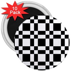 Checkerboard Black And White 3  Magnets (10 Pack)  by Colorfulart23