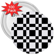 Checkerboard Black And White 3  Buttons (100 Pack)  by Colorfulart23