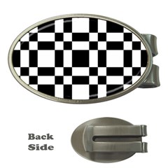 Checkerboard Black And White Money Clips (oval)  by Colorfulart23