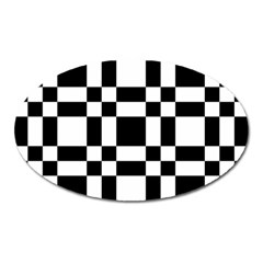 Checkerboard Black And White Oval Magnet by Colorfulart23