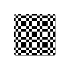 Checkerboard Black And White Square Magnet by Colorfulart23