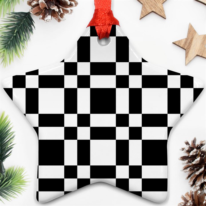 Checkerboard Black And White Star Ornament (Two Sides)