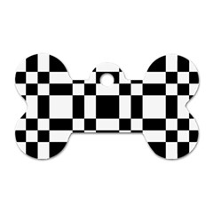 Checkerboard Black And White Dog Tag Bone (One Side)