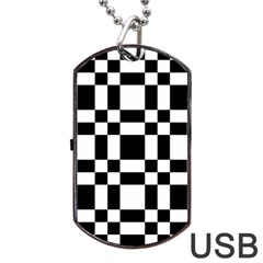 Checkerboard Black And White Dog Tag Usb Flash (one Side) by Colorfulart23