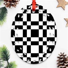 Checkerboard Black And White Oval Filigree Ornament (two Sides) by Colorfulart23