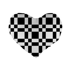 Checkerboard Black And White Standard 16  Premium Heart Shape Cushions