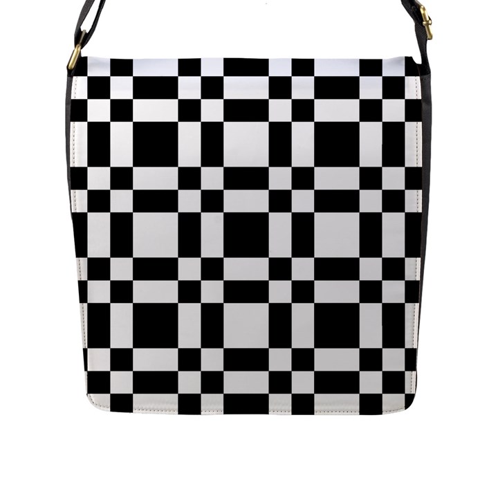 Checkerboard Black And White Flap Messenger Bag (L) 