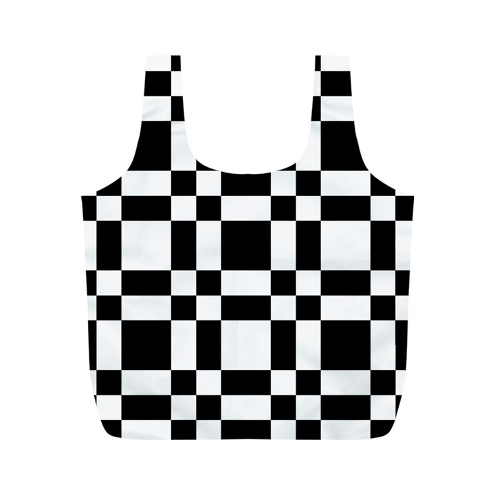 Checkerboard Black And White Full Print Recycle Bags (M) 