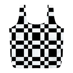 Checkerboard Black And White Full Print Recycle Bags (L) 