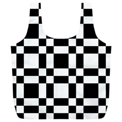 Checkerboard Black And White Full Print Recycle Bags (L) 