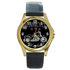 Motorcycle Old School Round Gold Metal Watch by Valentinaart