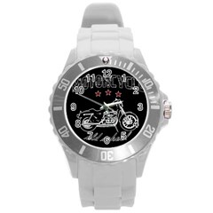 Motorcycle Old School Round Plastic Sport Watch (l) by Valentinaart