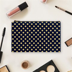 Navy/gold Polka Dots Cosmetic Bag (medium)  by Colorfulart23