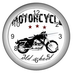 Motorcycle Old School Wall Clocks (silver)  by Valentinaart