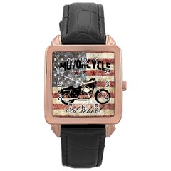 Motorcycle old school Rose Gold Leather Watch 