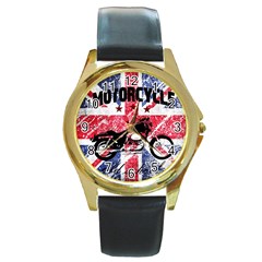 Motorcycle Old School Round Gold Metal Watch by Valentinaart