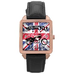 Motorcycle Old School Rose Gold Leather Watch  by Valentinaart