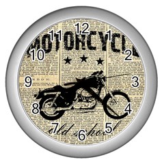 Motorcycle Old School Wall Clocks (silver)  by Valentinaart