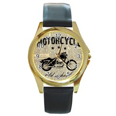 Motorcycle Old School Round Gold Metal Watch by Valentinaart