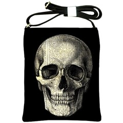 Newspaper Skull Shoulder Sling Bags by Valentinaart