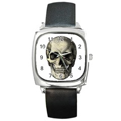 Newspaper Skull Square Metal Watch by Valentinaart