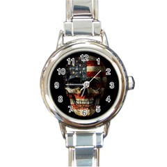 American Flag Skull Round Italian Charm Watch by Valentinaart