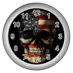 American Flag Skull Wall Clocks (silver)  by Valentinaart