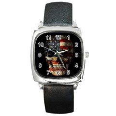 American Flag Skull Square Metal Watch by Valentinaart