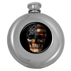 American Flag Skull Round Hip Flask (5 Oz) by Valentinaart