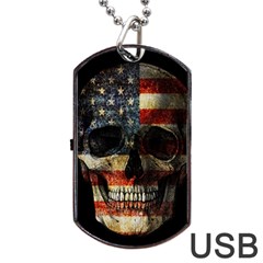 American Flag Skull Dog Tag Usb Flash (one Side) by Valentinaart