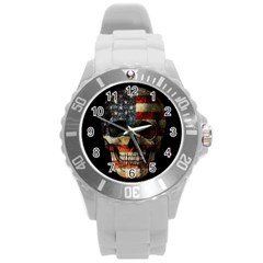 American Flag Skull Round Plastic Sport Watch (l) by Valentinaart