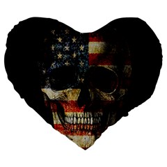 American Flag Skull Large 19  Premium Heart Shape Cushions by Valentinaart