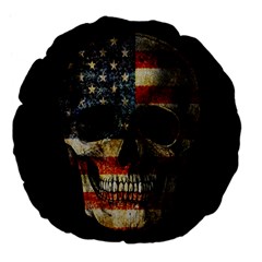 American Flag Skull Large 18  Premium Flano Round Cushions by Valentinaart