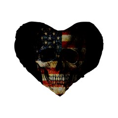 American Flag Skull Standard 16  Premium Flano Heart Shape Cushions by Valentinaart