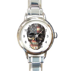 American Flag Skull Round Italian Charm Watch by Valentinaart