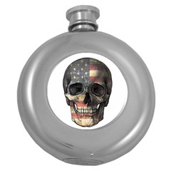 American Flag Skull Round Hip Flask (5 Oz) by Valentinaart