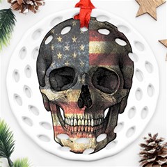 American Flag Skull Round Filigree Ornament (two Sides) by Valentinaart