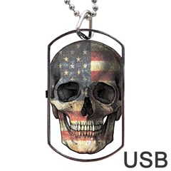 American Flag Skull Dog Tag Usb Flash (two Sides) by Valentinaart