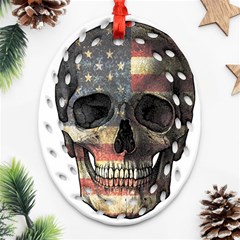 American Flag Skull Oval Filigree Ornament (two Sides) by Valentinaart