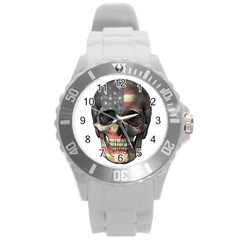 American Flag Skull Round Plastic Sport Watch (l) by Valentinaart