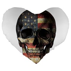 American Flag Skull Large 19  Premium Flano Heart Shape Cushions by Valentinaart