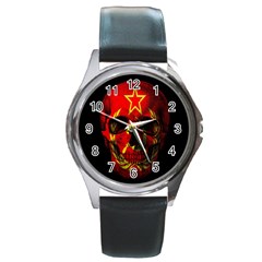 Russian Flag Skull Round Metal Watch by Valentinaart